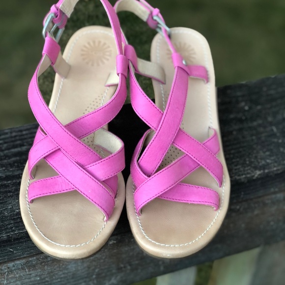 Pink Ugg Strappy wedge Sandals Sz 7 - Picture 3 of 8